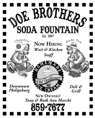 May 18, 2006 Doe Brothers Old–Fashioned Soda Fountain
									<br />
									Page xx
									  ♦  
									4"W x 5"H<br />
									30# Newsprint