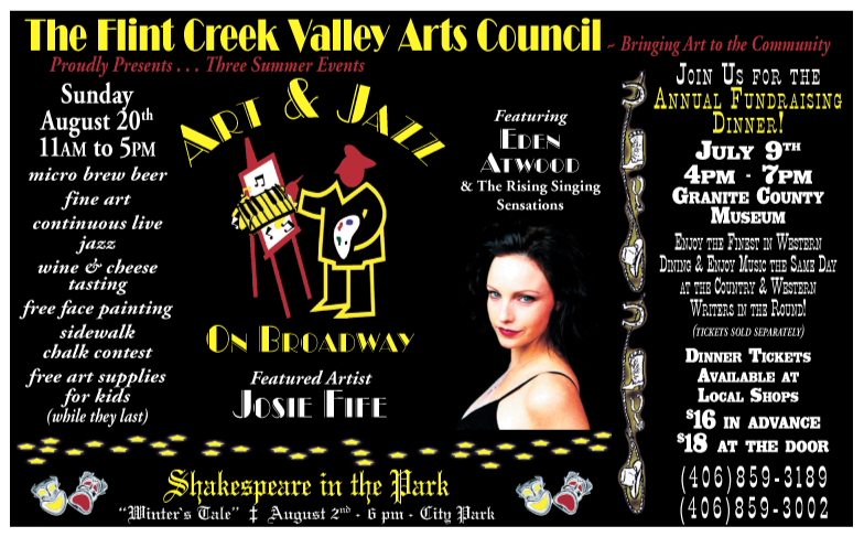 July & August 2006 ~ Flint Creek Valley Arts Council
									<br>
									10⅓"W x 4"H<br>
									30# Newsprint